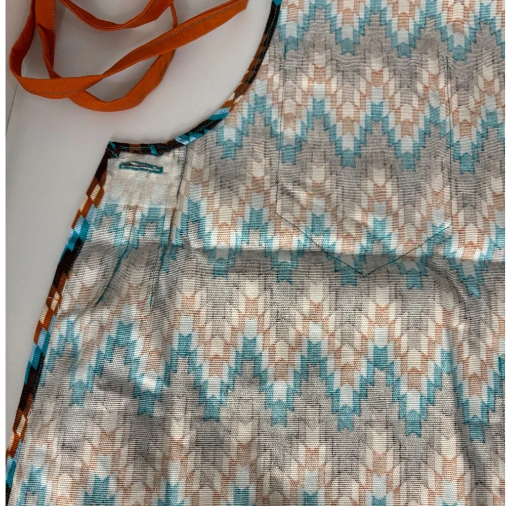 Handmade Kids Apron Initial L Brown Blue Orange Chevron Pattern Crafting Cooking